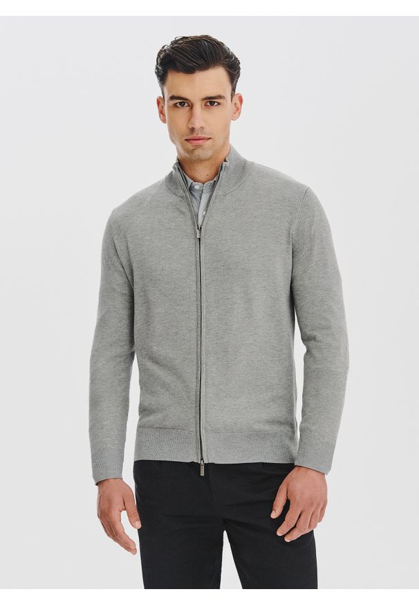 Pako Lorente - PAKO LORENTE - Szary rozpinany sweter męski. Okazja: na co dzień. Kolor: szary, beżowy. Materiał: wiskoza, poliamid. Wzór: gładki. Sezon: jesień. Styl: casual