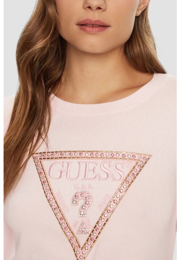 Guess - GUESS Różowy damski sweter Ivory, Rozmiar M. Kolor: różowy
