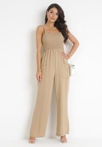 Born2be - Ciemnobeżowy Wiskozowy Kombinezon z Długimi Nogawkami na Ramiączkach Macilles. Kolor: beżowy. Materiał: wiskoza. Długość rękawa: na ramiączkach. Długość: długie #3