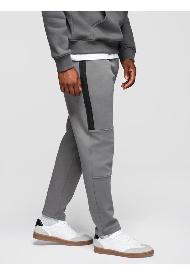 Ombre Clothing - Dresowe spodnie męskie z prostą nogawką i gumowymi detalami – szare V3 - Rozmiar: L. Kolor: szary. Materiał: guma, dresówka. Wzór: gładki, aplikacja. Styl: elegancki