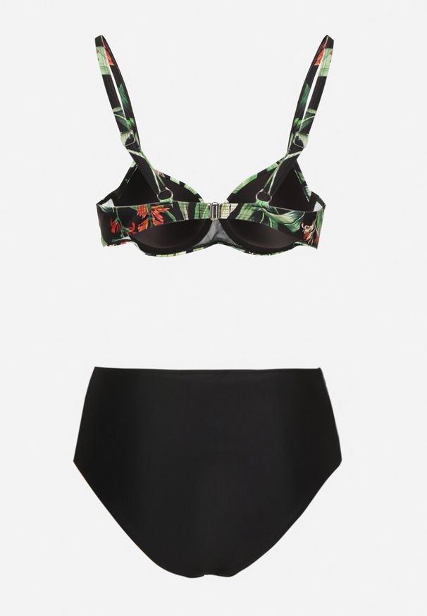 Renee - Czarne Bikini Biustonosz w Liście i Majtki Figi z Siateczkowymi Wstawkami Kinalea. Kolor: czarny. Wzór: aplikacja