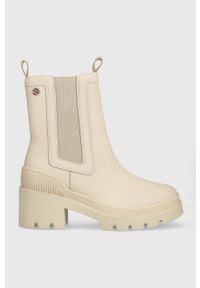 TOMMY HILFIGER - Tommy Hilfiger sztyblety Heeled Chelsey Boot Bio damskie kolor beżowy na płaskim obcasie. Nosek buta: okrągły. Kolor: beżowy. Obcas: na obcasie. Wysokość obcasa: niski #1