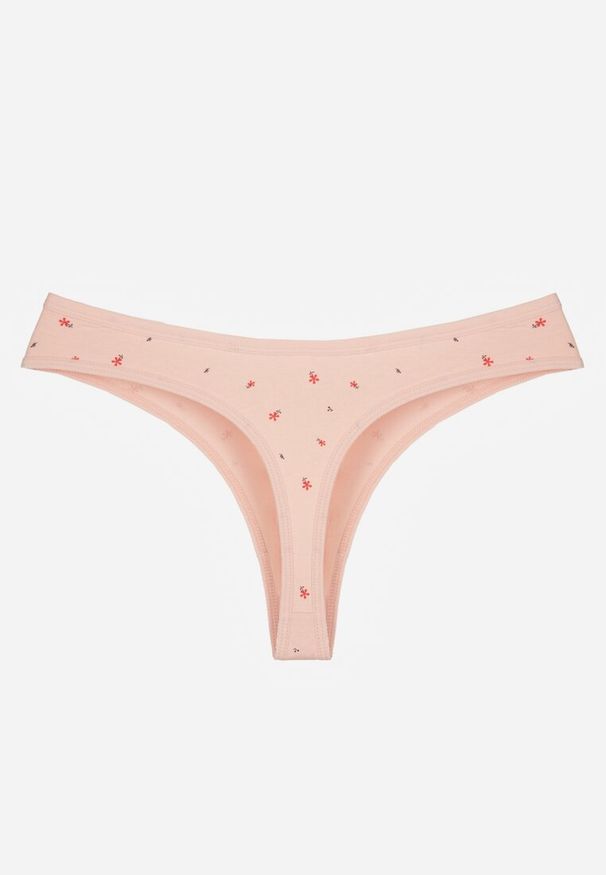 Renee - Jasnoróżowe Majtki Strongi z Drobnym Nadrukiem z Bawełną Clymeine. Kolor: różowy. Materiał: bawełna. Wzór: nadruk