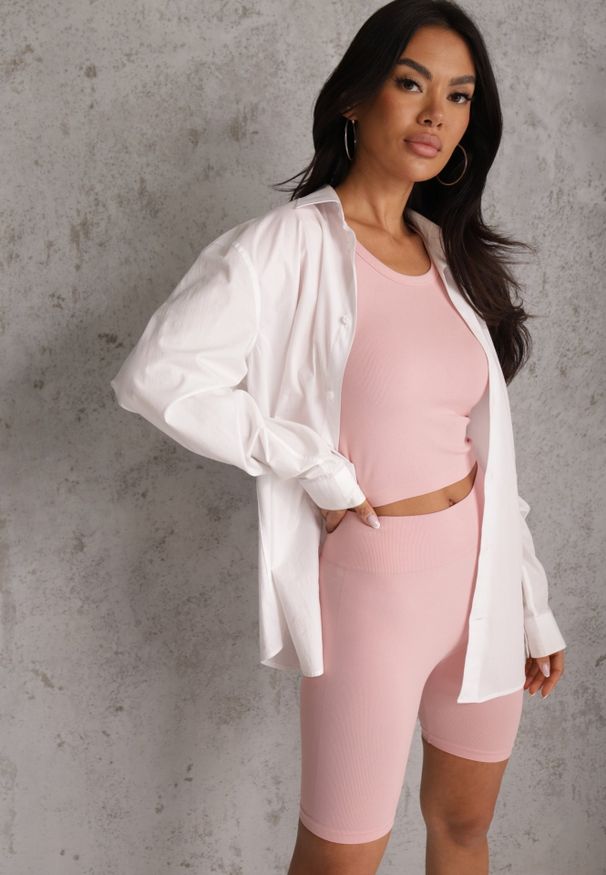 Renee - Różowe Elastyczne Szorty Biker High Waist Diovien. Okazja: na co dzień. Stan: podwyższony. Kolor: różowy. Materiał: prążkowany. Długość: krótkie. Styl: casual