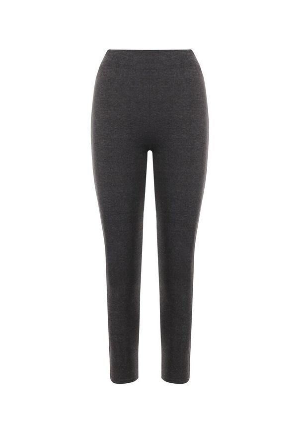 Born2be - Ciemnoszare Legginsy Canoreia. Stan: podwyższony. Kolor: szary. Materiał: dzianina, bawełna. Wzór: jednolity