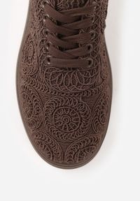 Born2be - Brązowe Sneakersy z Plecionki na Grubej Podeszwie w Stylu Boho Dacara. Okazja: na co dzień. Kolor: brązowy. Materiał: jeans. Szerokość cholewki: normalna #2