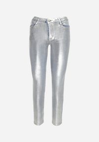 Born2be - Srebrne Metaliczne Jeansy z Efektem Push Up Mireti. Kolor: srebrny. Wzór: aplikacja #5