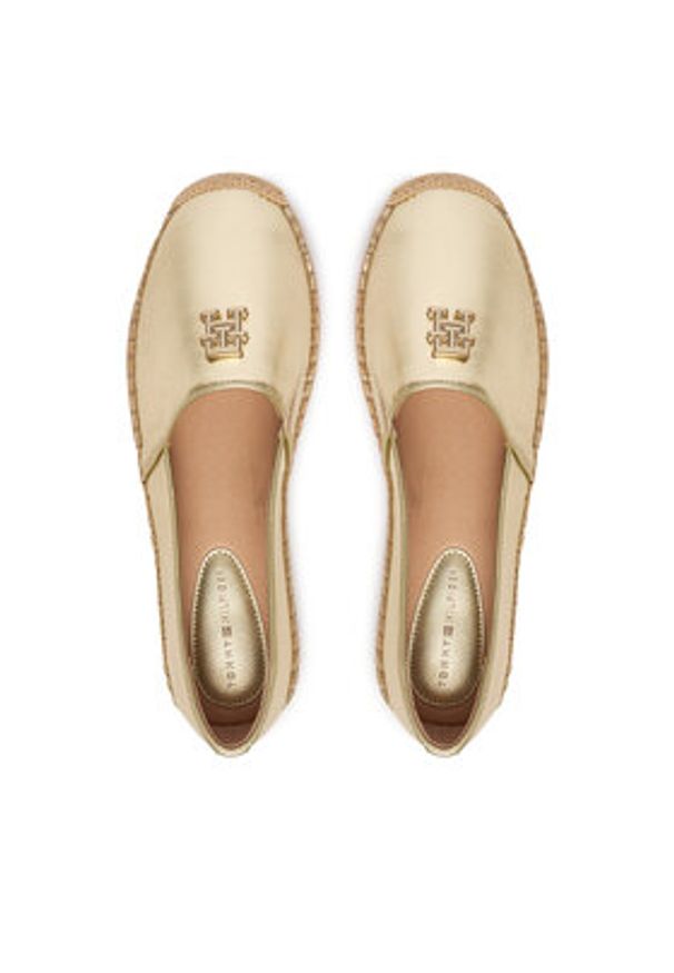 TOMMY HILFIGER - Tommy Hilfiger Espadryle Th Logo Gold Espadrille FW0FW09473 Złoty. Kolor: złoty. Materiał: skóra