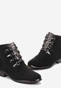 Renee - Czarne Botki za Kostkę z Wiązaniem Injora. Wysokość cholewki: za kostkę. Kolor: czarny #2