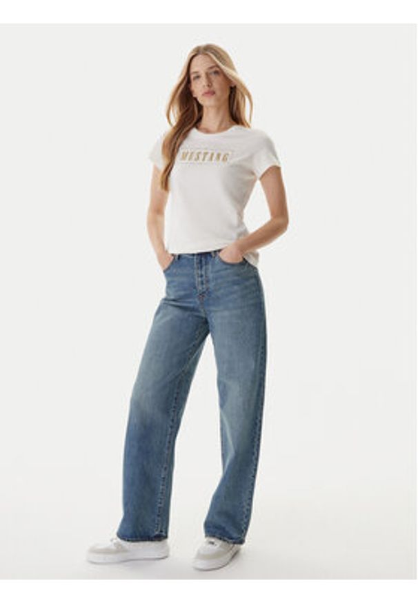 Mustang T-Shirt Loa 1016754 Écru Slim Fit. Materiał: bawełna