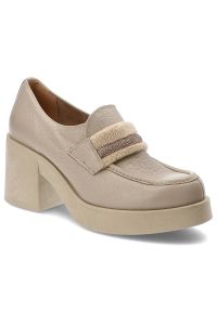 Beżowe Półbuty Lemar Wygodne Skórzane Buty. Okazja: na co dzień. Zapięcie: pasek. Kolor: beżowy. Materiał: skóra. Obcas: na obcasie. Styl: casual, elegancki. Wysokość obcasa: średni
