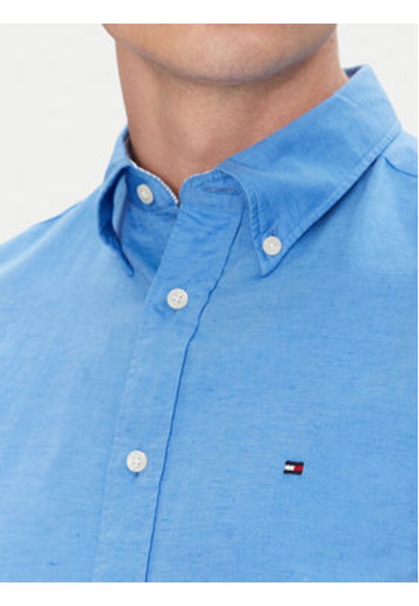 TOMMY HILFIGER - Tommy Hilfiger Koszula MW0MW40703 Niebieski Regular Fit. Kolor: niebieski. Materiał: len, bawełna