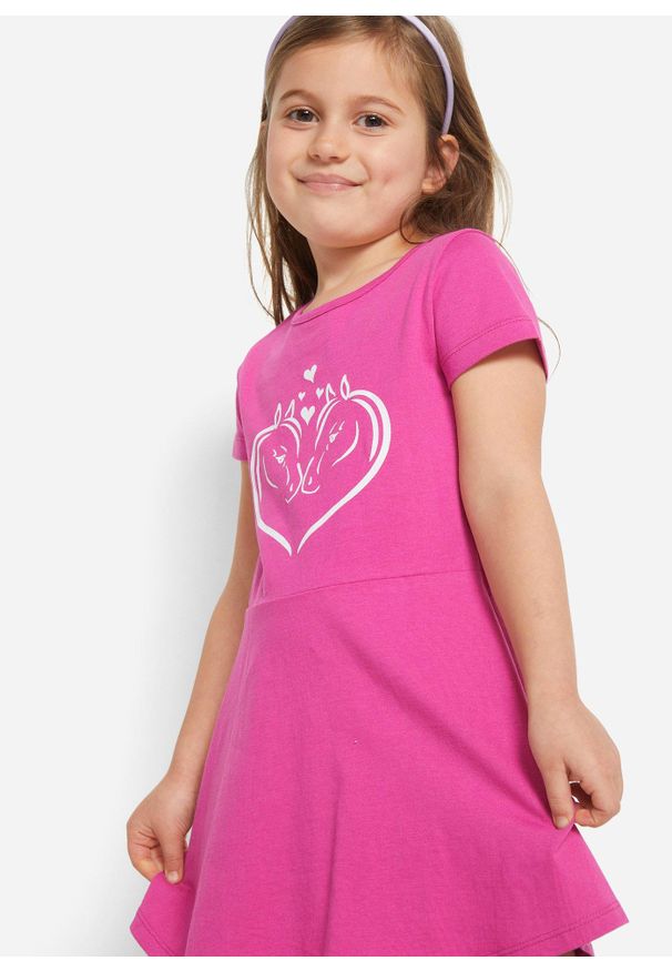 bonprix - Sukienka z dżerseju z czystej bawełny organicznej (2 szt.). Kolor: niebieski. Materiał: jersey, bawełna. Długość rękawa: krótki rękaw. Wzór: nadruk