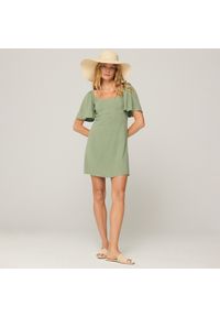Sinsay - Sukienka mini z lnem - Zielony. Kolor: zielony. Materiał: len. Długość: mini #1
