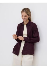 Reserved - Lniana koszula - mahoniowy. Kolor: brązowy. Materiał: len