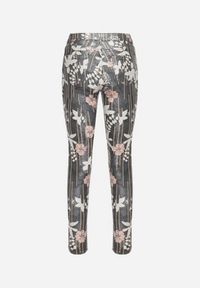 Born2be - Szare Spodnie Skinny z Ozdobnym Kwiatowym Wzorem Lakardi. Okazja: na co dzień. Kolor: szary. Materiał: bawełna. Wzór: kwiaty. Styl: casual, elegancki #3