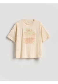 Reserved - Luźny t-shirt z nadrukiem - kremowy. Kolor: kremowy. Materiał: bawełna. Wzór: nadruk