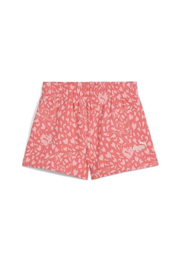 Puma - Młodzieżowe szorty Flaming Love z wysokim stanem PUMA Peach Frost Red. Stan: podwyższony. Kolor: czerwony. Wzór: nadruk