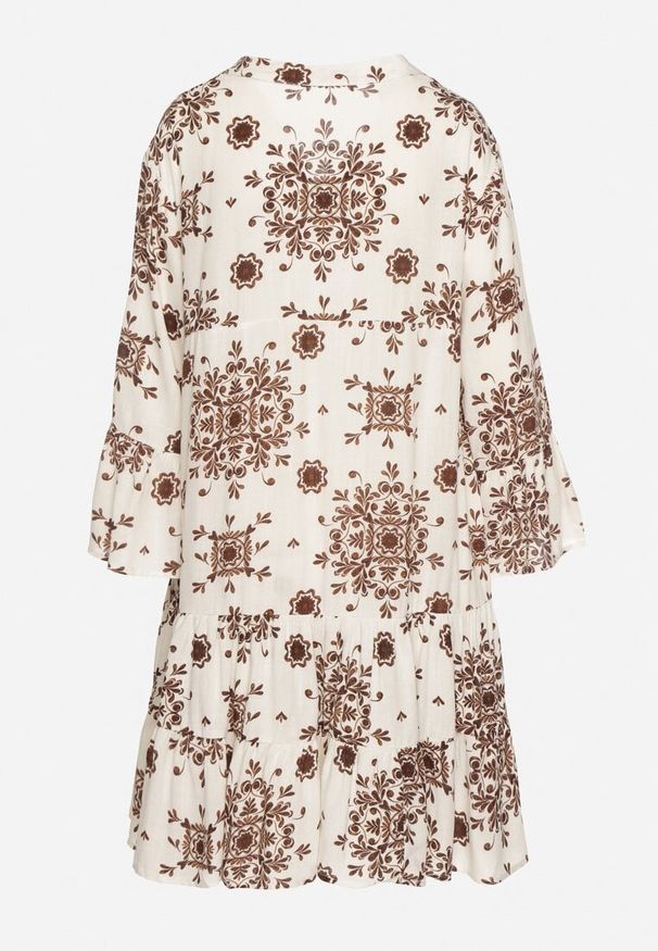 Born2be - Brązowa Wiskozowa Sukienka z Geometrycznym Wzorem Filavara. Okazja: na co dzień. Kolor: brązowy. Materiał: wiskoza. Wzór: geometria. Typ sukienki: proste. Styl: casual, klasyczny