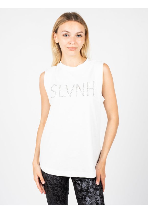 Silvian Heach T-Shirt | PGP22127TS | Kobieta | Biały. Kolor: biały. Materiał: bawełna. Długość rękawa: bez rękawów. Wzór: nadruk, aplikacja