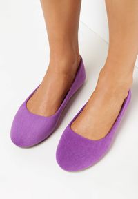 Born2be - Fioletowe Balerinki z Ekozamszu Jange. Zapięcie: bez zapięcia. Kolor: fioletowy. Szerokość cholewki: normalna. Wzór: gładki. Obcas: na płaskiej podeszwie. Styl: klasyczny #1