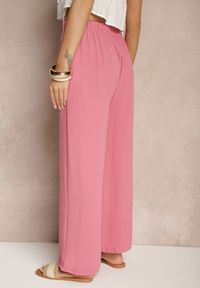 Renee - Różowe Szerokie Spodnie Typu Palazzo High Waist Araneira. Okazja: na co dzień, na spotkanie biznesowe, na spacer. Stan: podwyższony. Kolor: różowy. Styl: biznesowy, elegancki, casual #5