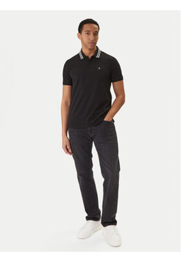 Calvin Klein Jeans Polo Monogram LV04RC276G Czarny Slim Fit. Typ kołnierza: polo. Kolor: czarny. Materiał: bawełna