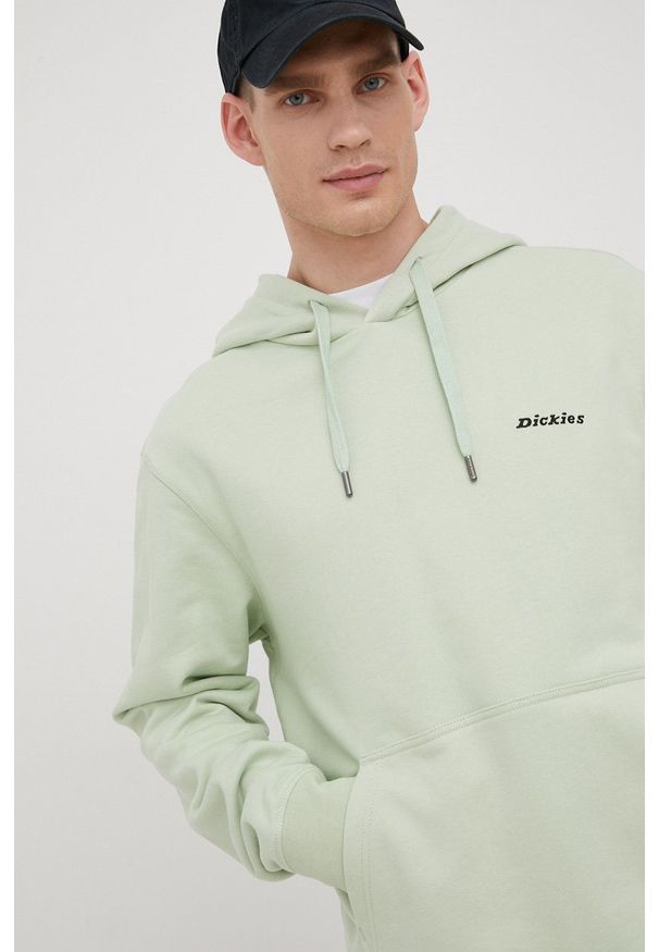 Dickies bluza bawełniana męska kolor zielony z kapturem gładka. Typ kołnierza: kaptur. Kolor: zielony. Materiał: bawełna. Wzór: gładki