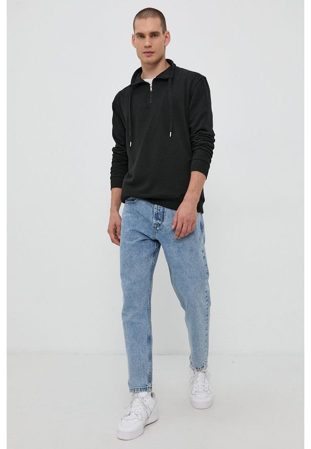 Brave Soul Bluza męska kolor czarny gładka. Okazja: na co dzień. Kolor: czarny. Materiał: dzianina. Długość: krótkie. Wzór: gładki. Styl: casual