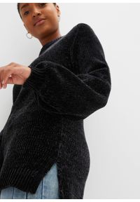 bonprix - Długi sweter z szenili. Typ kołnierza: dekolt w serek. Kolor: czarny. Materiał: materiał. Długość rękawa: długi rękaw. Długość: długie #3