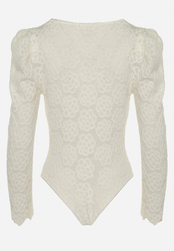 Born2be - Białe Koronkowe Body z Kopertowym Dekoltem Mardie. Kolor: biały. Materiał: koronka. Wzór: aplikacja