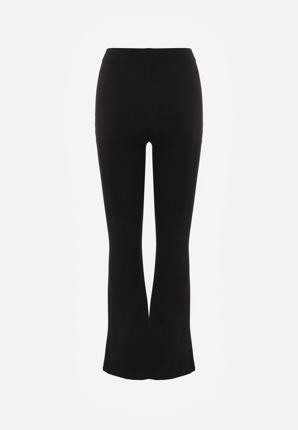 Renee - Czarne Spodnie Dzwony z Wiskozą i Bawełną z Gumką w Pasie High Waist Lertidra. Okazja: na co dzień. Stan: podwyższony. Kolor: czarny. Materiał: wiskoza, bawełna. Styl: casual, elegancki, retro