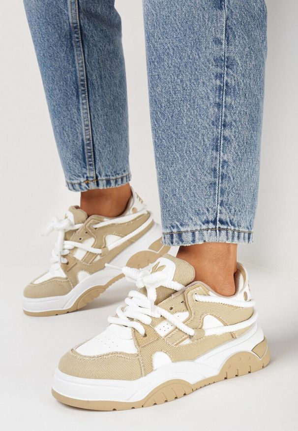 Born2be - Ciemnobeżowe Sneakersy na Grubej Podeszwie z Przeszyciami Zirila. Kolor: beżowy
