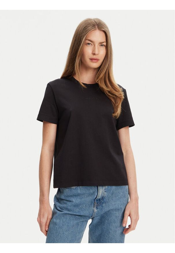 Calvin Klein T-Shirt LV044C905G Czarny Regular Fit. Kolor: czarny. Materiał: bawełna