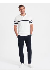 Ombre Clothing - Spodnie męskie eleganckie chino SLIM FIT - granatowe V3. Kolor: niebieski. Materiał: wiskoza, materiał, poliester. Styl: elegancki