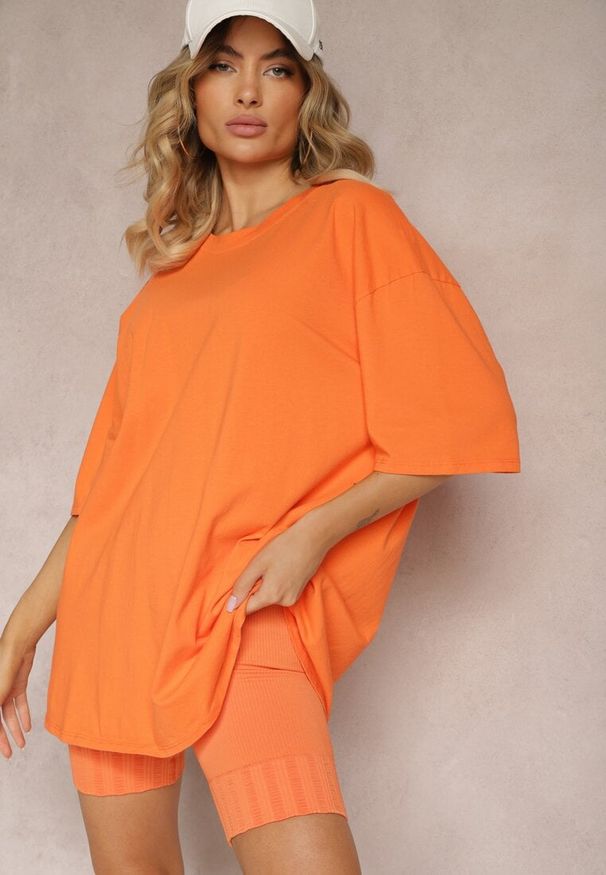 Renee - Pomarańczowy T-shirt z Krótkim Rękawem z Bawełny Bavima. Kolor: pomarańczowy. Materiał: bawełna. Długość rękawa: krótki rękaw. Długość: krótkie