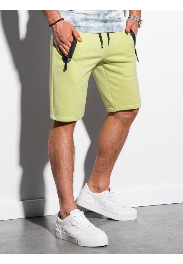 Ombre Clothing - Krótkie spodenki męskie dresowe W239 - limonkowe - XXL. Okazja: na co dzień. Materiał: dresówka. Długość: krótkie. Wzór: nadruk. Sezon: wiosna, lato. Styl: casual, klasyczny