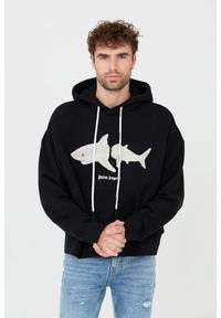 PALM ANGELS Czarna męska bluza z kapturem White Shark Hoody, Rozmiar S. Typ kołnierza: kaptur. Kolor: czarny