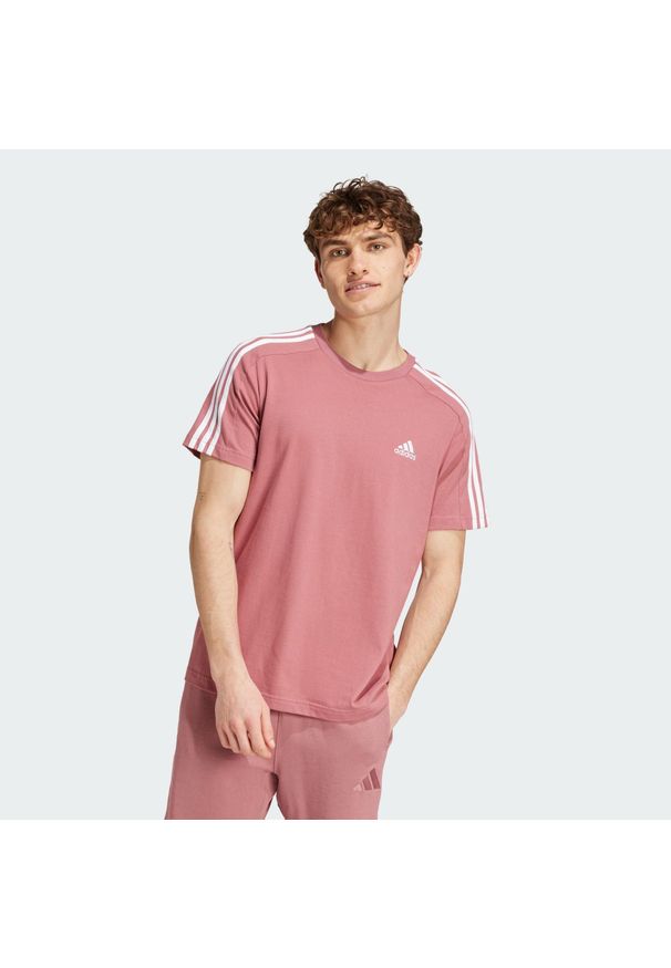 Adidas - Koszulka treningowa męska adidas Essentials Single Jersey 3-Stripes Tee. Kolor: różowy. Materiał: jersey