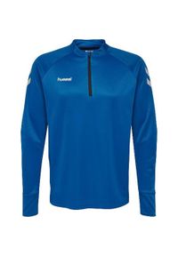 Bluza Hummel Tech Move Half Zip Niebieska XL dla Mężczyzn. Typ kołnierza: kaptur. Kolor: wielokolorowy, niebieski, biały. Materiał: poliamid, poliester, elastan. Sport: piłka nożna #1
