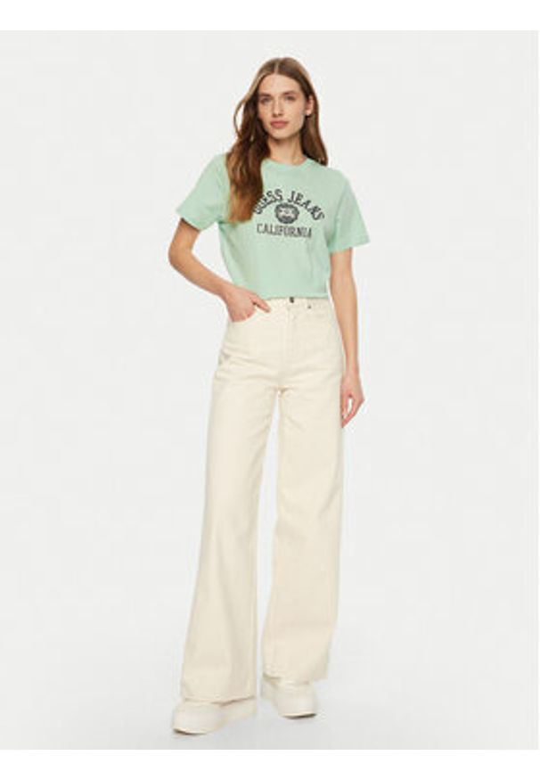 Guess Jeans T-Shirt W5RI43 K8HM0 Zielony Regular Fit. Kolor: zielony. Materiał: bawełna