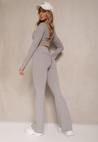 Renee - Jasnoszare Legginsy Dzwony High Waist Orruvana. Okazja: na co dzień. Stan: podwyższony. Kolor: szary. Styl: casual