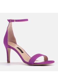 Marco Shoes Eleganckie sandały z naturalnego zamszu fioletowe. Kolor: fioletowy. Materiał: zamsz. Styl: elegancki #3