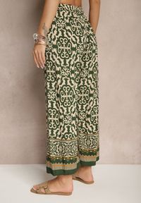 Renee - Zielone Szerokie Spodnie Culottes z Bawełny w Ornamentalny Print Lisanella. Okazja: na co dzień, na spacer. Kolor: zielony. Materiał: bawełna. Wzór: nadruk. Styl: casual, elegancki