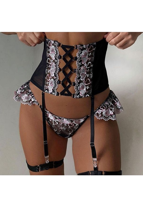 Intica - Zestaw bielizny trzyczęściowy z wyrazistymi detalami Serita. Kolor: wielokolorowy. Materiał: materiał. Wzór: aplikacja