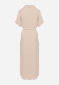 Born2be - Beżowa Sukienka Wiskozowa o Luźnym Koszulowym Kroju Wiązana w Talii Rionella. Kolor: beżowy. Materiał: wiskoza. Długość rękawa: krótki rękaw. Sezon: lato. Typ sukienki: koszulowe. Styl: klasyczny #2