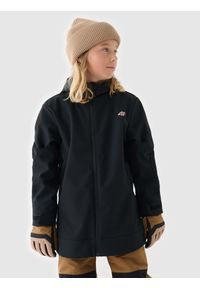 4f - Kurtka snowboardowa softshell wiatroodporna membrana NeoDry 5000 chłopięca - czarna. Typ kołnierza: kaptur. Kolor: czarny. Materiał: softshell. Technologia: Windstopper. Sezon: zima. Sport: snowboard #1