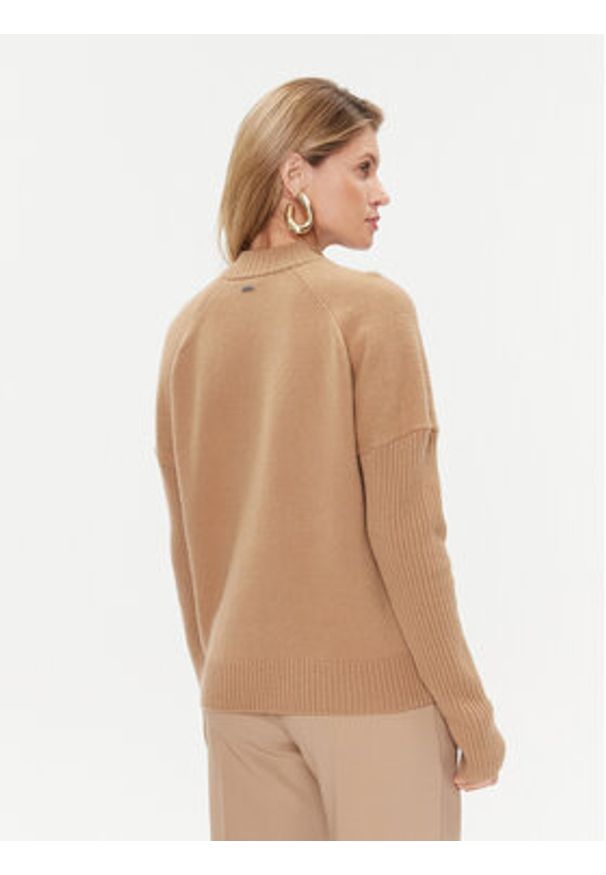 BOSS - Boss Sweter Foltin 50501575 Beżowy Relaxed Fit. Kolor: beżowy. Materiał: wełna
