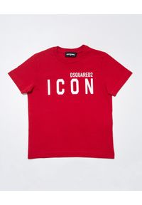 DSQUARED2 KIDS - Czerwony t-shirt z nadrukiem 4-16 lat. Kolor: czerwony. Materiał: bawełna. Wzór: nadruk. Sezon: lato. Styl: klasyczny