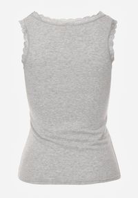 Born2be - Ciemnoszary Bawełniany Top z Koronkową Górą Beralia. Kolor: szary. Materiał: bawełna, koronka. Wzór: aplikacja #5